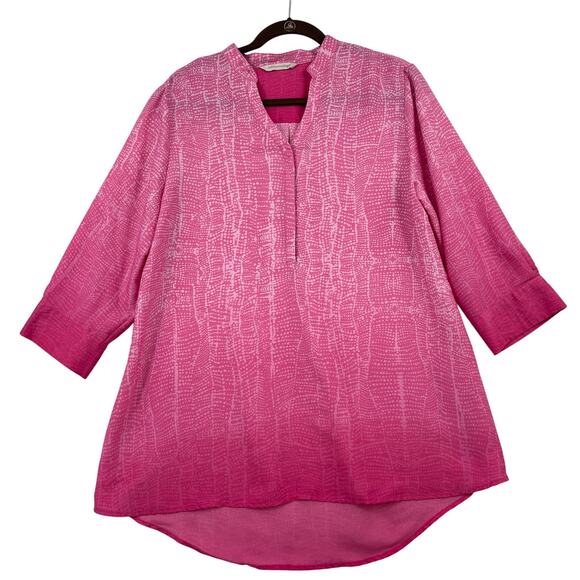 Soft Surroundings Blouse Top Womens Size L Pink Ombre Hi Low Tunic 3/4 Sleeve - Picture 2 of 11